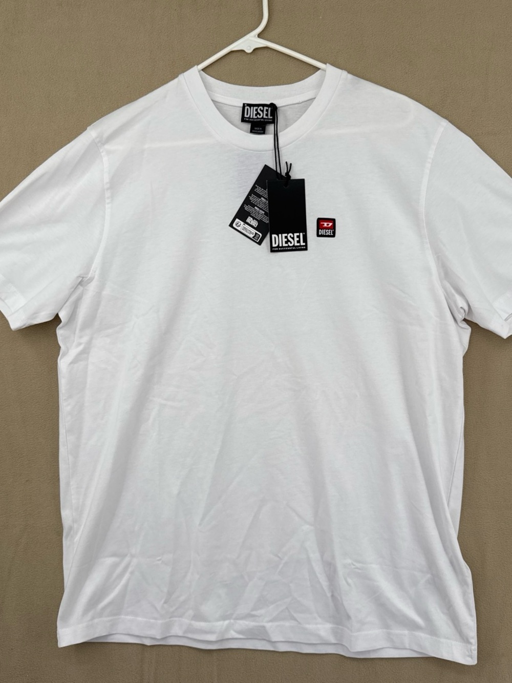 Diesel Men's White Logo Crew Neck T-Shirt